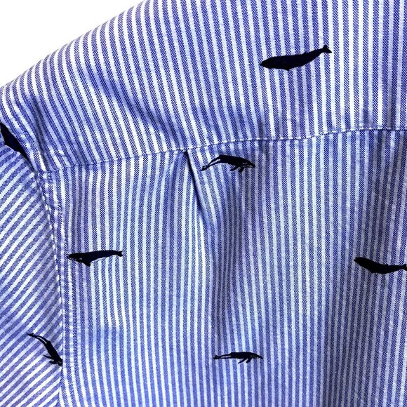 J Crew  Short Sleeve Blue‎ Striped Whale Embroidered Button Down Shirt Size Med - Picture 3 of 14